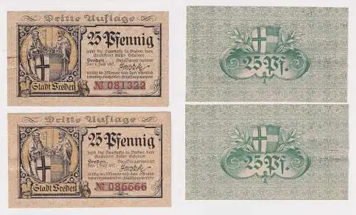 2 Banknoten Notgeld Stadt Vreden 25 Pfennig 1.7.1917 (169119)