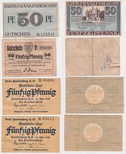 4 Banknoten Notgeld Kreis Frankenberg a.d. Eder & Sachsen 1918 (169114)