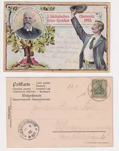 28496 AK 3. Sächsisches Kreis-Turnfest Chemnitz 1905 Professor Bier + Stempel