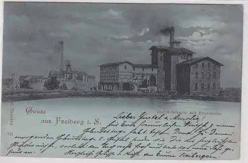 42201 Mondschein AK Gruss aus Freiberg - David-Schacht mit Erzwäsche 1898