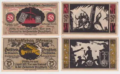 2 Banknoten Notgeld Gemeinde Przyschetz Lichtenwalde (1921) (169180)