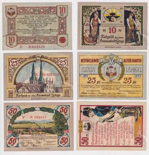 10 bis 50 Pfennig Banknoten Notgeld Stadt Lemgo 25.05.1921 (168502)