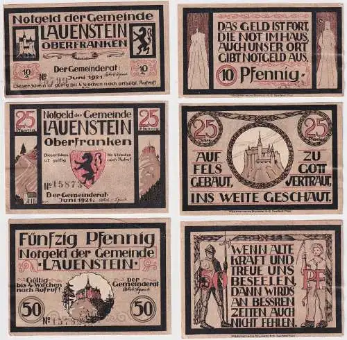 10,25 & 50 Banknoten Notgeld Stadt Lauenstein Juni 1921 (168489)