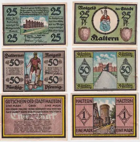 kompl. Serie mit 3 Banknoten Notgeld Stadt Haltern 1921 (168768)