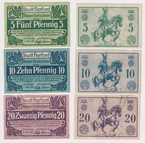 5,10 und 20 Pfennig Banknoten Notgeld Stadt Herford 1920 (168993)