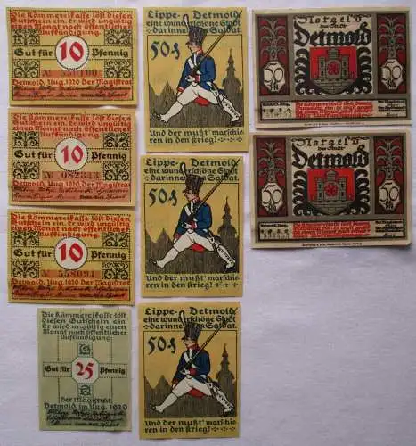 10 Banknoten Notgeld 10-50 Pfennig Stadt Detmold 1920 (140785)