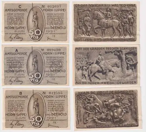 3 Banknoten Notgeld Amtsgemeinde Horn Lippe 1921 (169111)