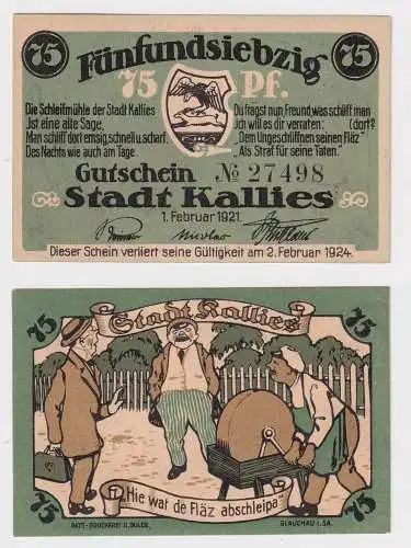 75 Pfennig Banknote Notgeld Stadt Kallies in Pommern 1921 (169109)