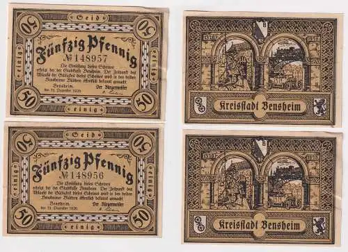 2 x 50 Pfennig Banknote Notgeld Stadt Bensheim 1920 (168435)