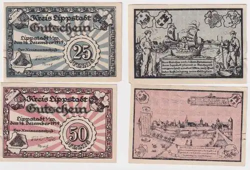 25 & 50 Pfennig Banknoten Notgeld Kreis Lippstadt 1919 (168474)