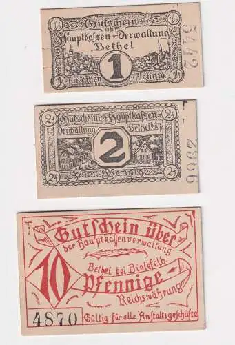 1,2 & 10 Pfennig Banknoten Notgeld Bethel bei Bielefeld o.D.  (168483)