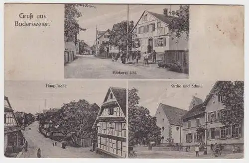 49557 Mehrbild Ak Gruss aus Bodersweier - Bäckerei Uhl, Hauptstraße, Kirche