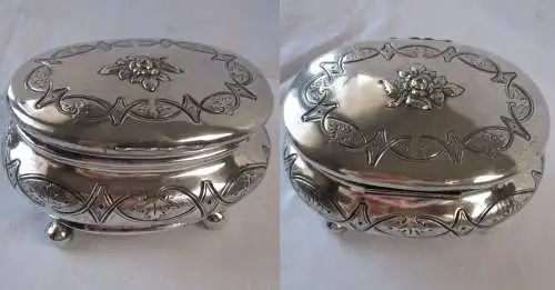 antike 750er Silber Schatulle Zuckerdose Jugendstil mit Rose um 1920 (102666)