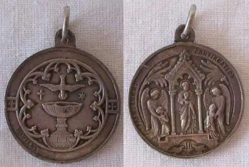 Seltene antike massive Silber Kommunion Medaille um 1880 (105111)