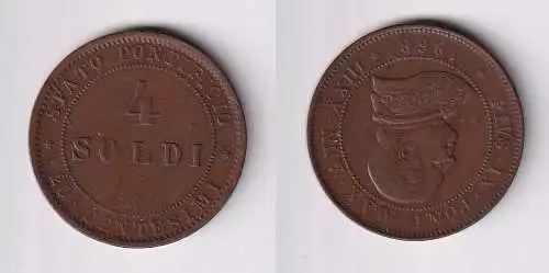 4 Soldi Kupfer Münze Vatikan Pabst Pius IX 1868 R ss+ (169896)
