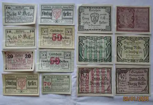 13 Banknoten 10 bis 70 Heller Notgeld Gemeinde Haag N.Ö. (169162)