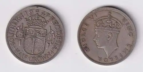 1/2 Crown Kupfer Nickel Münze Southern Rhodesia Süd Rhodesien 1947 ss+ ()