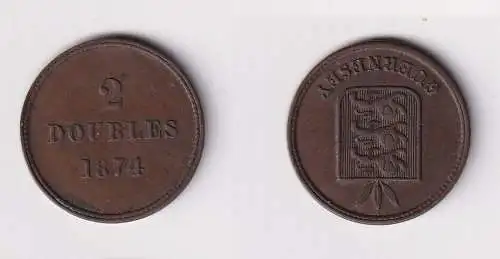 2 Double Kupfer Münze Guernesey Guernsey 1874 ss+ (169993)