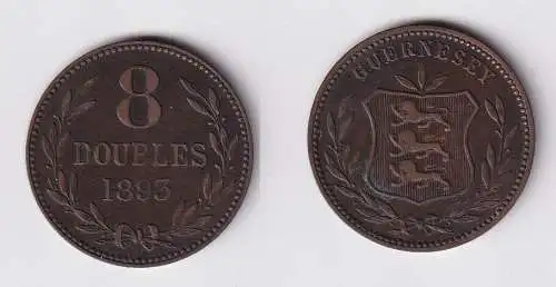 8 Doubles Kupfer Münze Guernsey 1893 ss+ (169779)