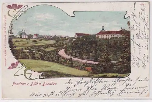 18980 Ak Pozdrav z Bělé n Bezděze im Jugendstil 1904