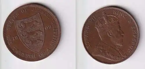 1/12 Schilling Kupfer Münze Jersey 1909 ss+ (169824)