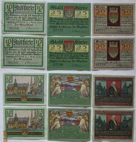 2 x 10, 25, 50 Pfennig Banknoten Notgeld Stadt Höxter 1.5.1921 (168841)
