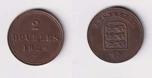 2 Double Kupfer Münze Guernesey Guernsey 1929 f.vz (169783)