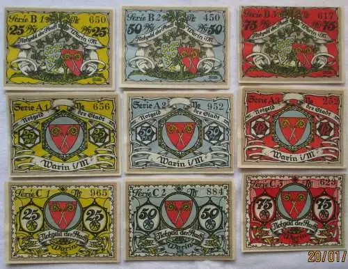 9 x Banknoten Notgeld Stadt Warin ohne Datum (1921) (134798)