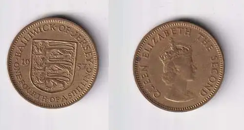 1/4 Schilling Messing Münze Jersey 1957 Elisabeth II f.vz (169743)