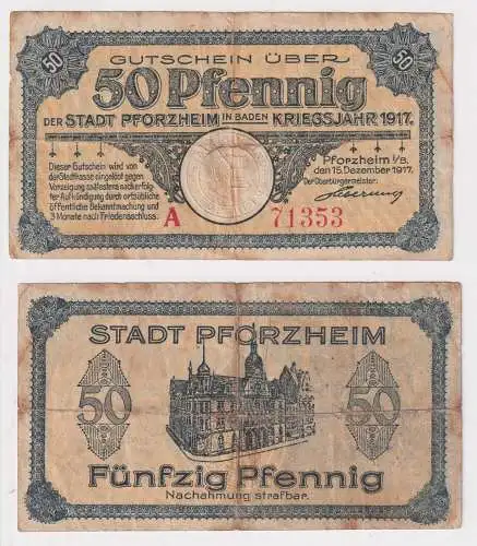 50 Pfennig Banknote Notgeld Stadt Pforzheim (Baden) 15.12.1917 (157905)