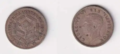 6 Pence Silber Kursmünze Südafrika 1937 ss (137289)