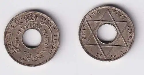 1/10 Penny Kupfer Nickel Münze Britisch Westafrika 1936 Lochmünze vz (169791)