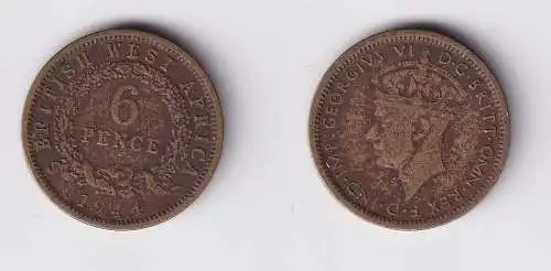 6 Pence Messing Münze Britisch Westafrika 1944 ss (169947)