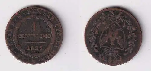 1 Centesimo Kupfer Münze Italien Sardinien 1826 s/ss (133905)
