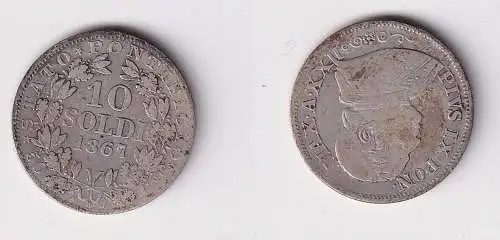 10 Soldi Silber Münze Vatikan Pabst Pius IX 1867 R f.ss (131993)