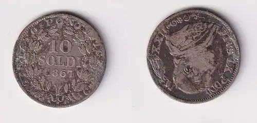 10 Soldi Silber Münze Vatikan Pabst Pius IX 1867 R f.ss (133161)