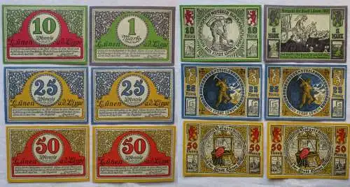 6 Banknoten Notgeld Stadt Lünen an der Lippe 12.4.1921 (163089)