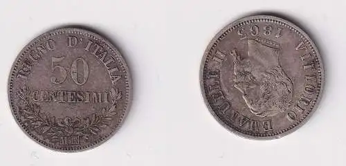 50 Centesimi Silber Münze Italien 1863 M ss (139180)