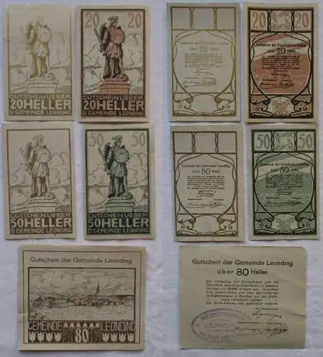 2x 20, 50 und1x 80 Heller Banknoten Leonding (168611)