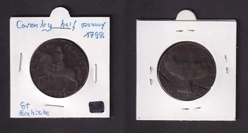 1792 Großbritannien 1/2 Penny Token Coventry Lady Godiva Elephant (151788)