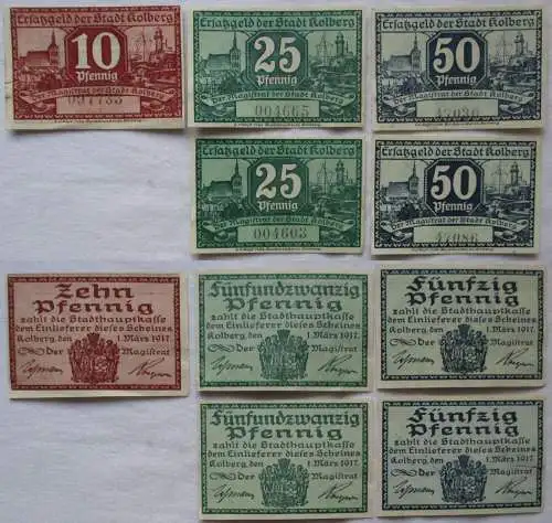 5 Banknoten Notgeld 10 - 50 Pfennig Stadt Kolberg 1. März 1917 (168683)