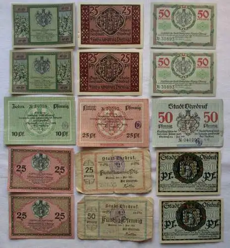 15 Banknoten Notgeld Stadt Ohrdruf 1917-1921 (138064)