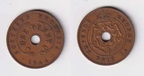 1 Penny Kupfer Münze South Rhodesia Süd Rhodesien 1944 ss (111541)