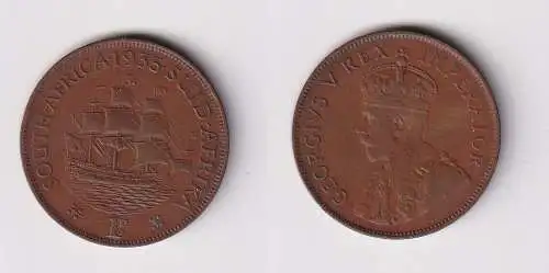 1 Penny Bronze Münze Südafrika 1935 König Georg V. ss (169655)