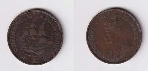 1 Penny Bronze Münze Südafrika 1934 König Georg V. ss (169903)