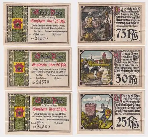 3 Banknoten Notgeld der Stadt Plau in Mecklenburg um 1921 (169120)