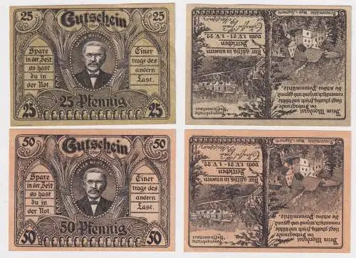 2 Banknoten Notgeld Bucha Posenmühle und Raiffeisenhaus 1921 (169169)