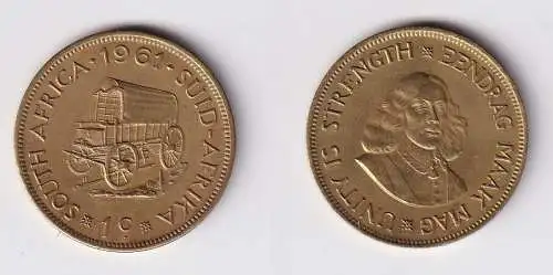 1 Cent Messing Münze Südafrika Planwagen 1961 f.vz (100468)