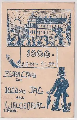 37858 Ak Besten Gruß zum 1000sten Tag aus Waldenburg 1914