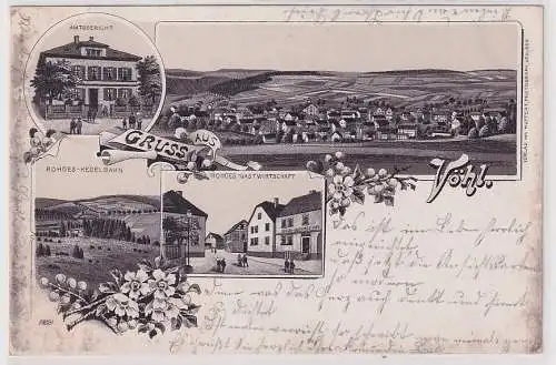 37801 Ak Lithographie Gruß aus Vöhl Rohdes Gasthof mit Kegelbahn, Amtsgericht 